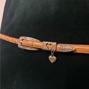Brighton Tan Leather Belt with Silver Heart Charm